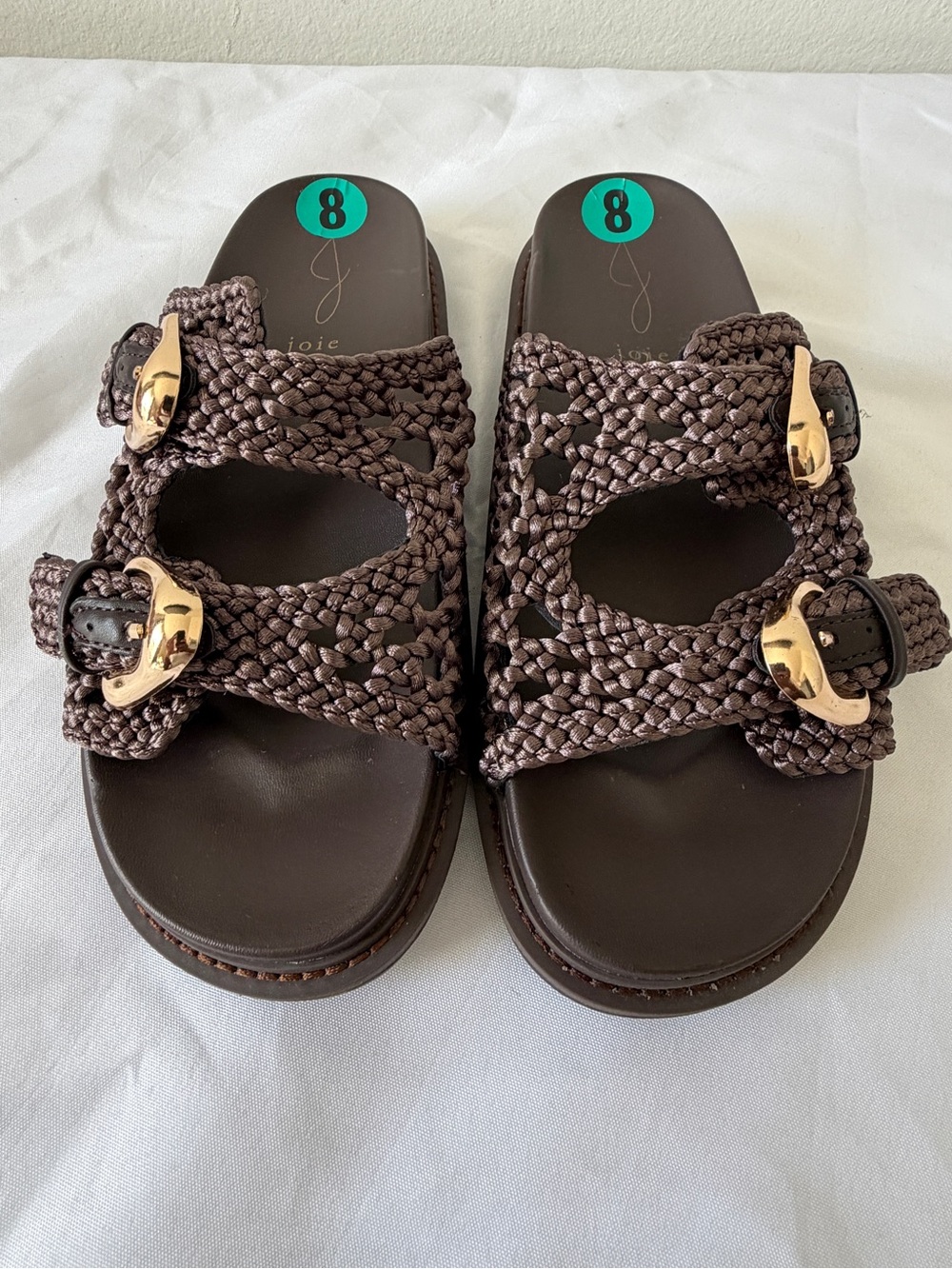 Joie Braided Double-Buckle Kids Sandals in Dark Brown with Gold Buckles